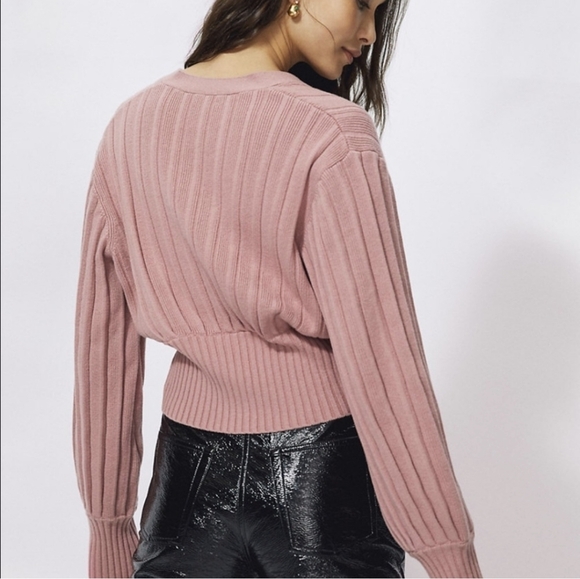 WILFRED New Plunge Front Cardigan  Wool Sweater Mauve Mousse Pink ARITZIA S - Picture 5 of 13